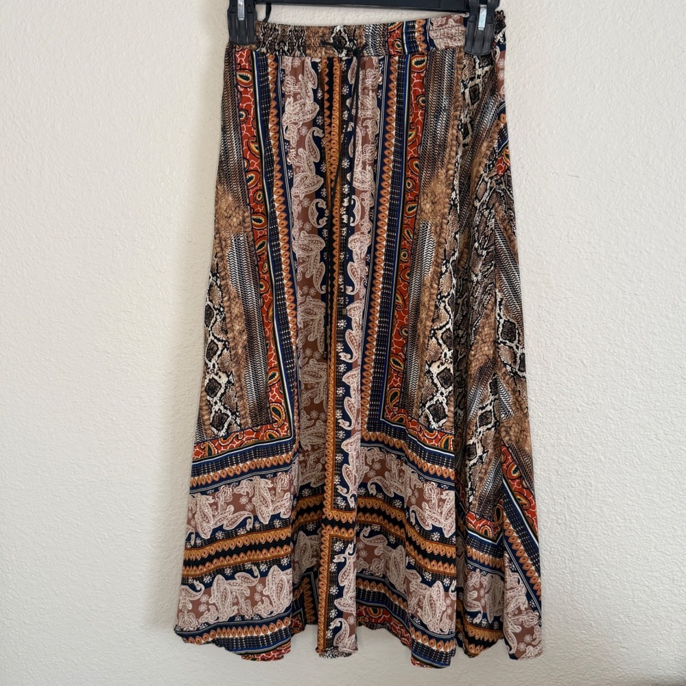 Boho Forest Fairy Festival Cottage Paisley Patchwork Maxi Skirt Large Earthy